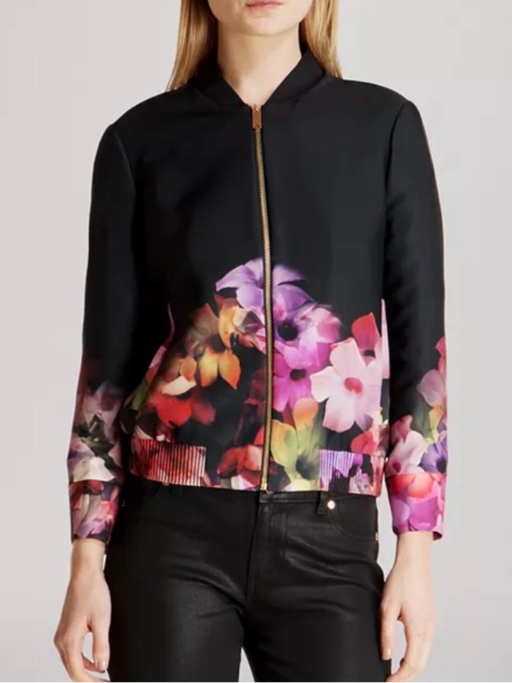 Ted Baker Giletta cascading floral bomber. Size Ted 2 (6 U.S.)